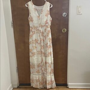 Francesca's Collections Floral Maxi Dress - Cream and Orange
